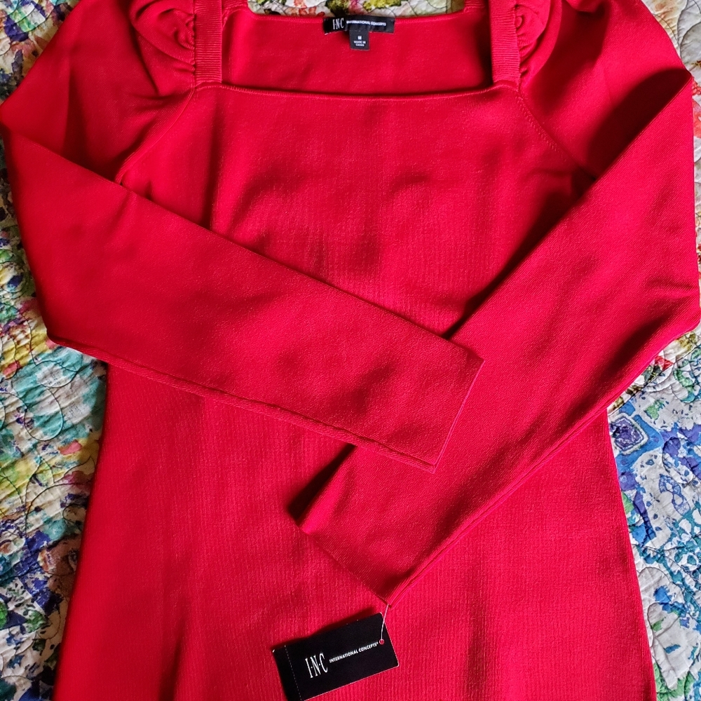 NWT Women's red INC long sleeve blouse M
